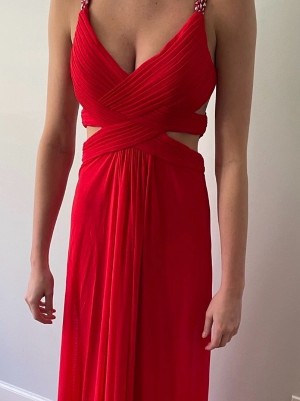 Prom: Red Ruched Prom Dress with Embellished Straps NWT - Picture 11 of 11